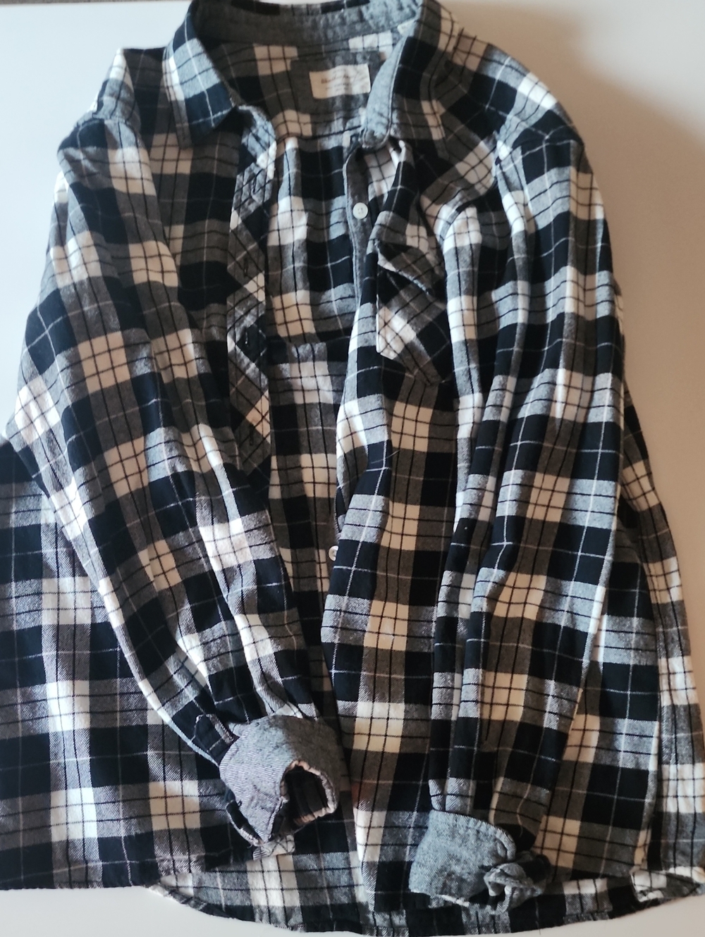 Casual Black & White Plaid Button-Down Shirt